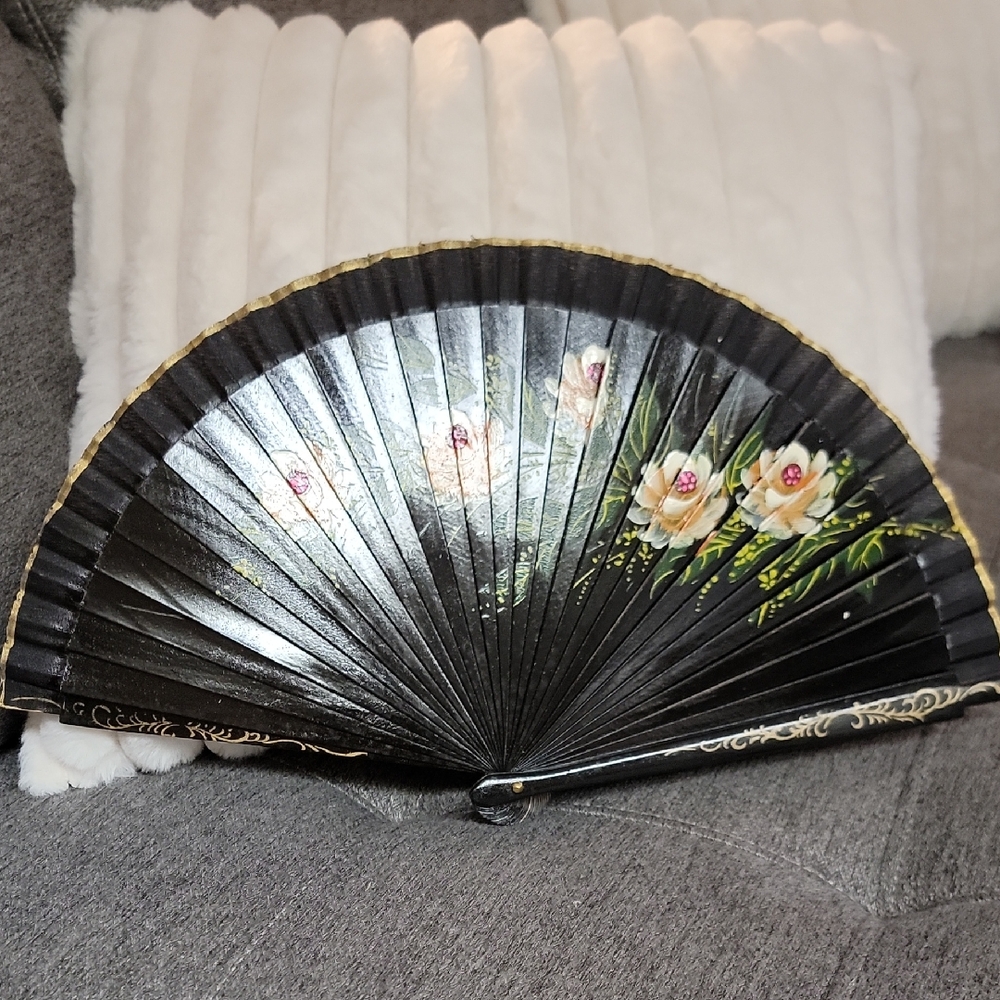 Elegant Spanish Black Floral Hand Painted Fan